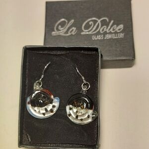 NEW Art Glass Black White Seashell Earrings - La Dolce Glass Jewelry